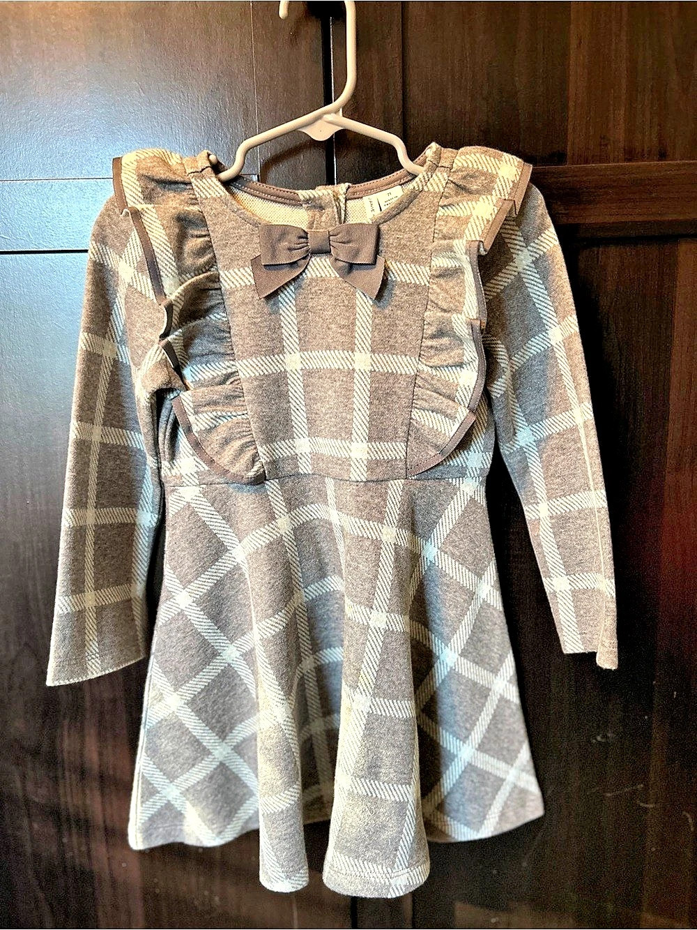 Janie and Jack Grey Windowpane Plaid Ruffle Bow Dress 2T